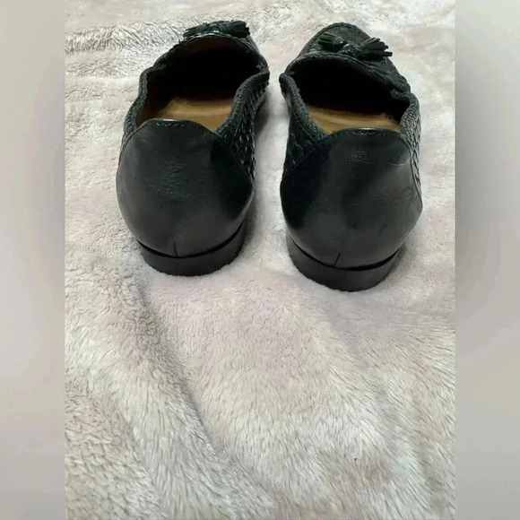 Cole Haan Black Leather Basket Weave Tassel Loafers Size 9 1/2AA Narrow - Picture 5 of 9